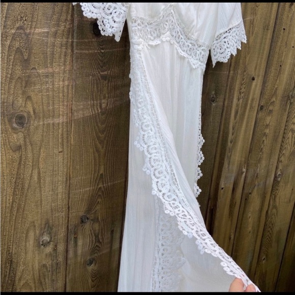 White Bohemian Crochet Lace Short Sleeve Maxi Dress 🌿🌿 - Picture 6 of 13